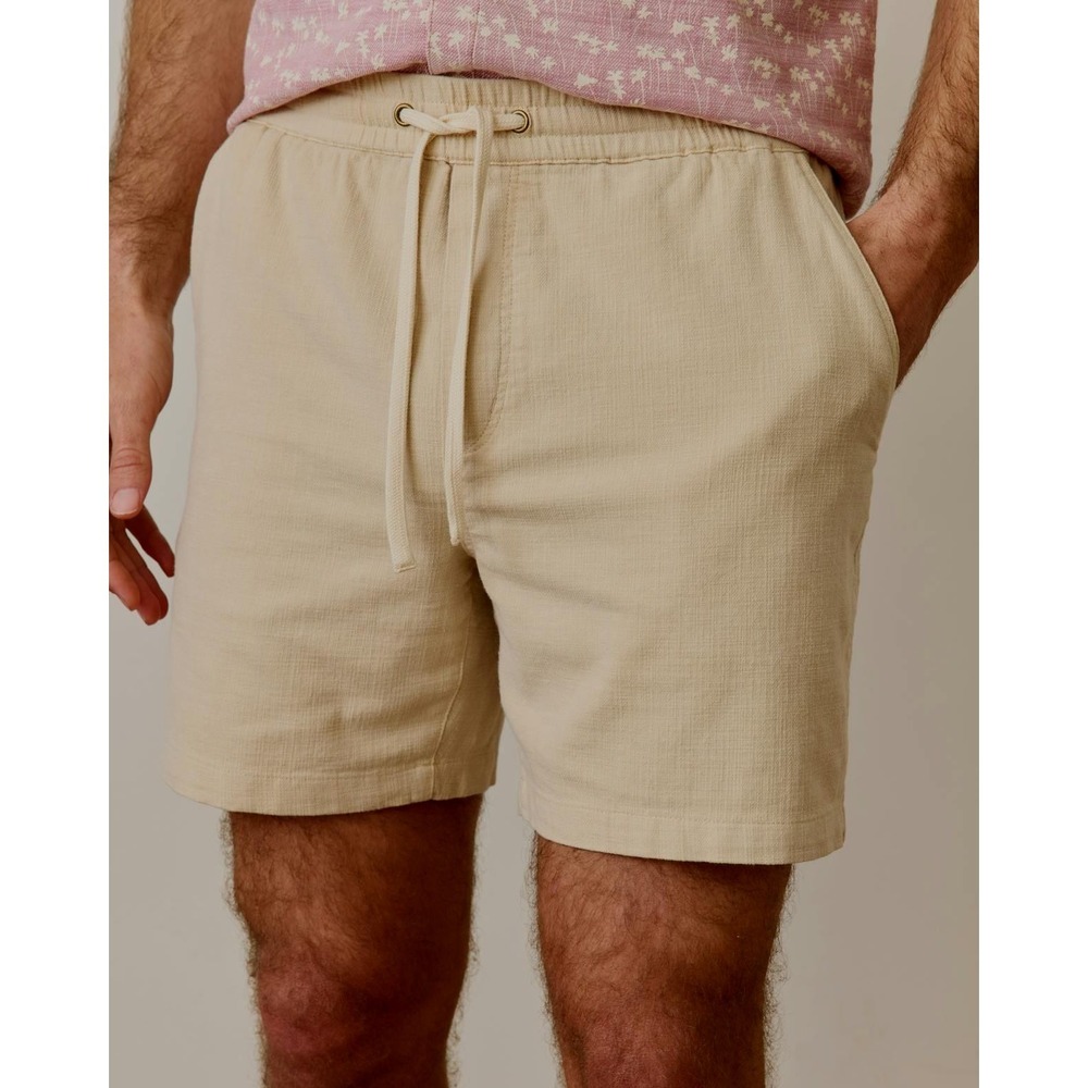 Marine Layer Mens XXL Saturday Shorts Khaki Tan Elastic Drawstring Textured 7in